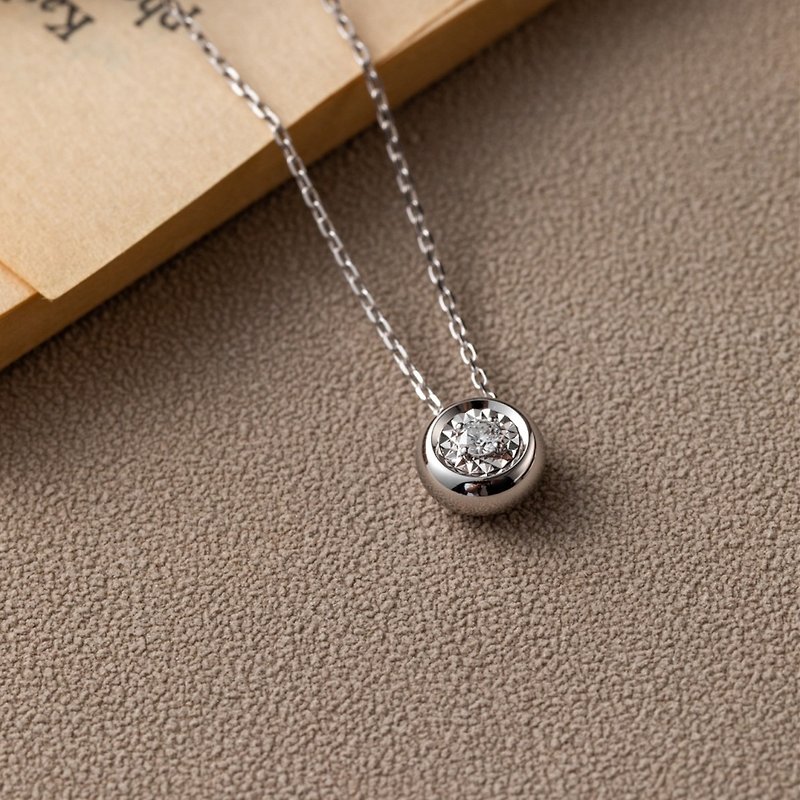 【Moriarty Jewelry】單鑽包鑲放大款 - 圓鑽 - 18K 白K金 項鍊