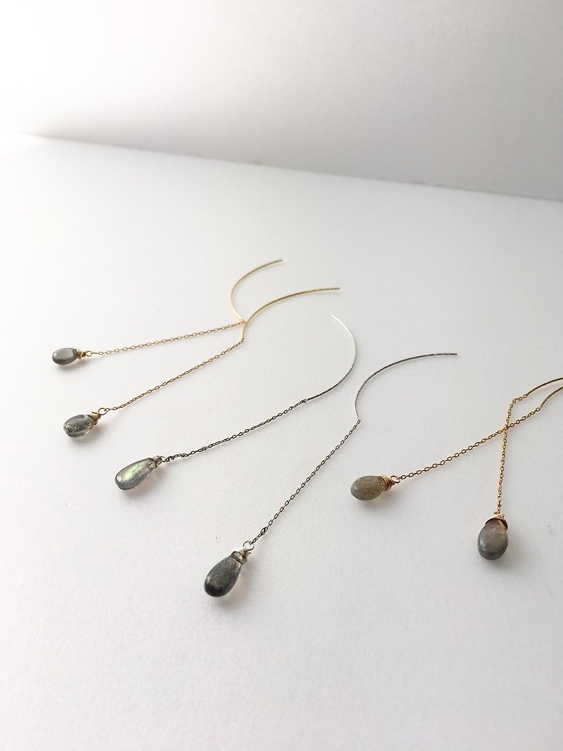 Small Labradorite Chain-earring and Clip-earring - 耳環/耳夾 - 石頭 藍色