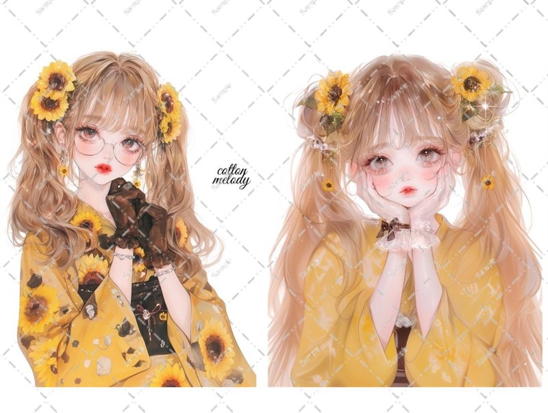original sticker no.6297 人物ステッカー オリジナルステッカー 人物ステッカー 女の子ステッカー オリジナル人物ステッカー - 貼紙 - 紙 