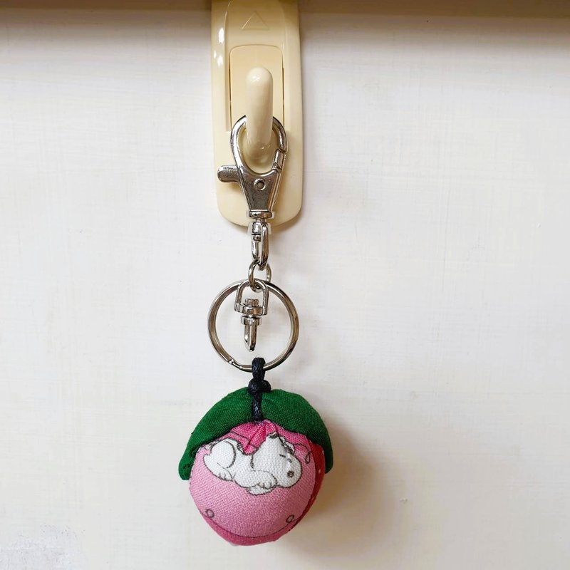 Beautiful Dog Fake Sleeping Strawberry Shape Patchwork Keychain - Keychains - Cotton & Hemp Multicolor