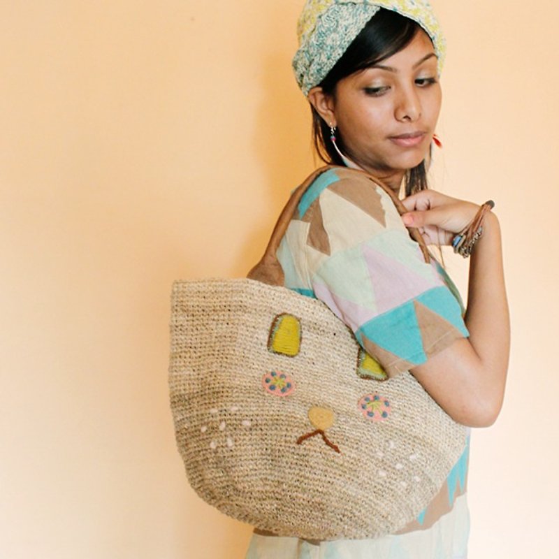 ☆ Hammock ☆ 彡 Hemp tote bag of fun companions - Handbags & Totes - Cotton & Hemp Brown