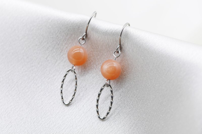 sun Stone. Ear hook∣Ear Clip-On. Top quality medical steel. Skin-friendly and anti-allergic∣Gift for Mother's Day Graduation - ต่างหู - เครื่องเพชรพลอย สีส้ม