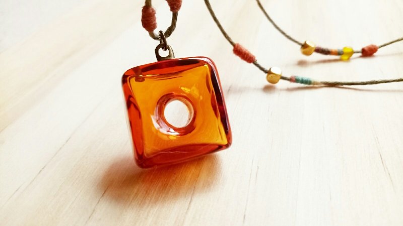 Brown Cube Essential Oil Bottle Necklace - Necklaces - Cotton & Hemp Orange