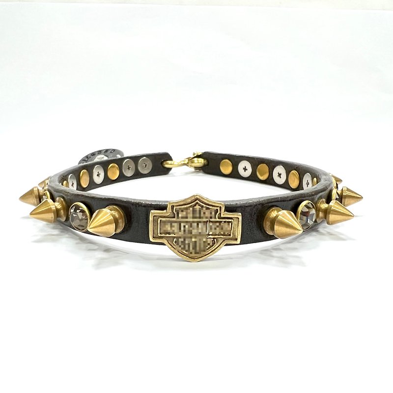 Heavy Metal in Royal style│Czech Crystal with Rivet│Pet Collar - Collars & Leashes - Genuine Leather Black