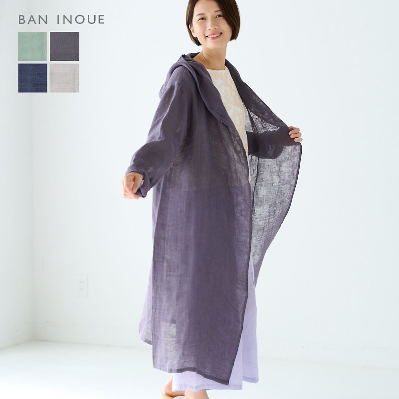 BAN INOUE hoodie long mosquito net 100% cotton colorful natural relaxing - Women's Casual & Functional Jackets - Cotton & Hemp Blue