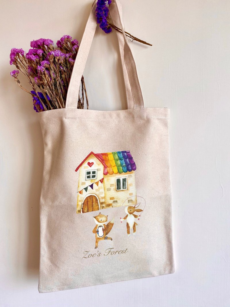 Forest rainbow love rainbow hut canvas bag - กระเป๋าแมสเซนเจอร์ - ผ้าฝ้าย/ผ้าลินิน หลากหลายสี