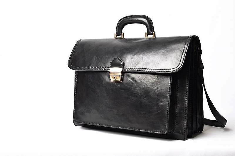 Vintage 70's Antique Briefcase Vintage Bag Vintage - Briefcases & Doctor Bags - Genuine Leather Black