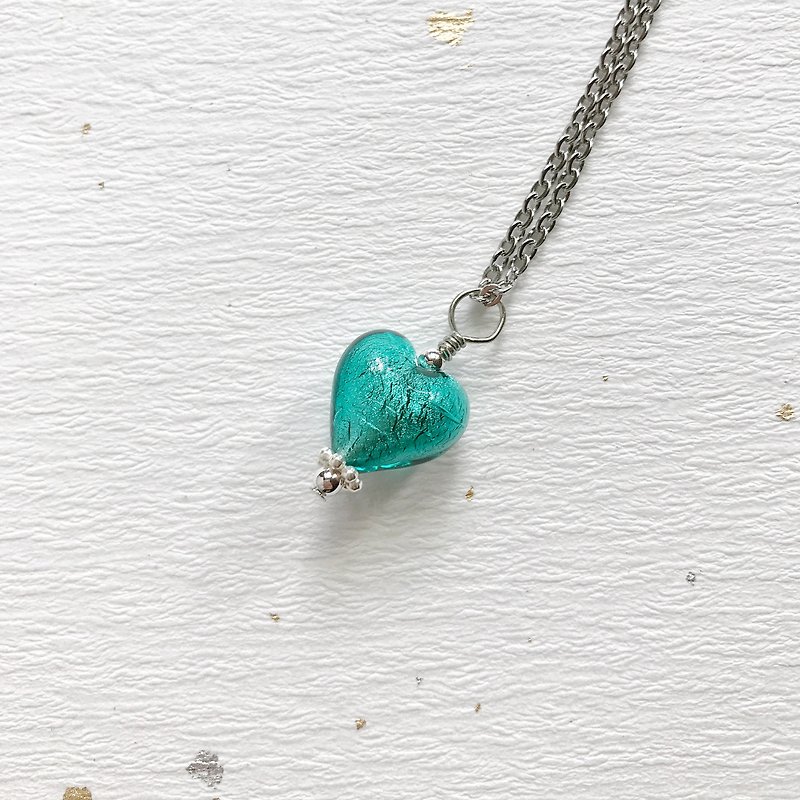 |Venetian Glass Beads|   Murano Glass Heart Bead Necklace - สร้อยคอ - แก้ว สีน้ำเงิน