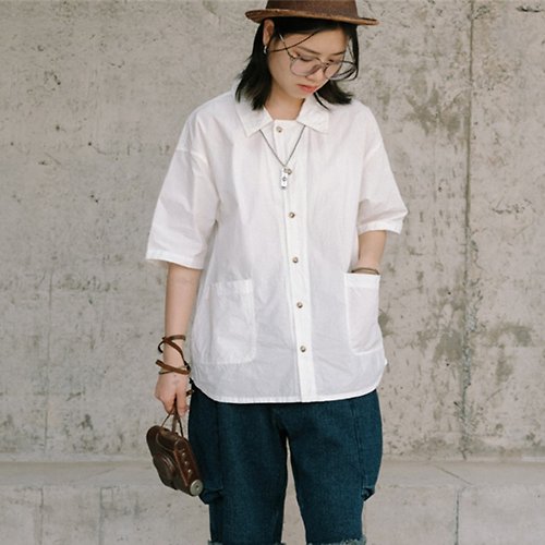 NAMSAN 南山草木染 白色 2色 100%高密有機棉質 清爽利落廓形寬鬆襯衫 休閒襯衣