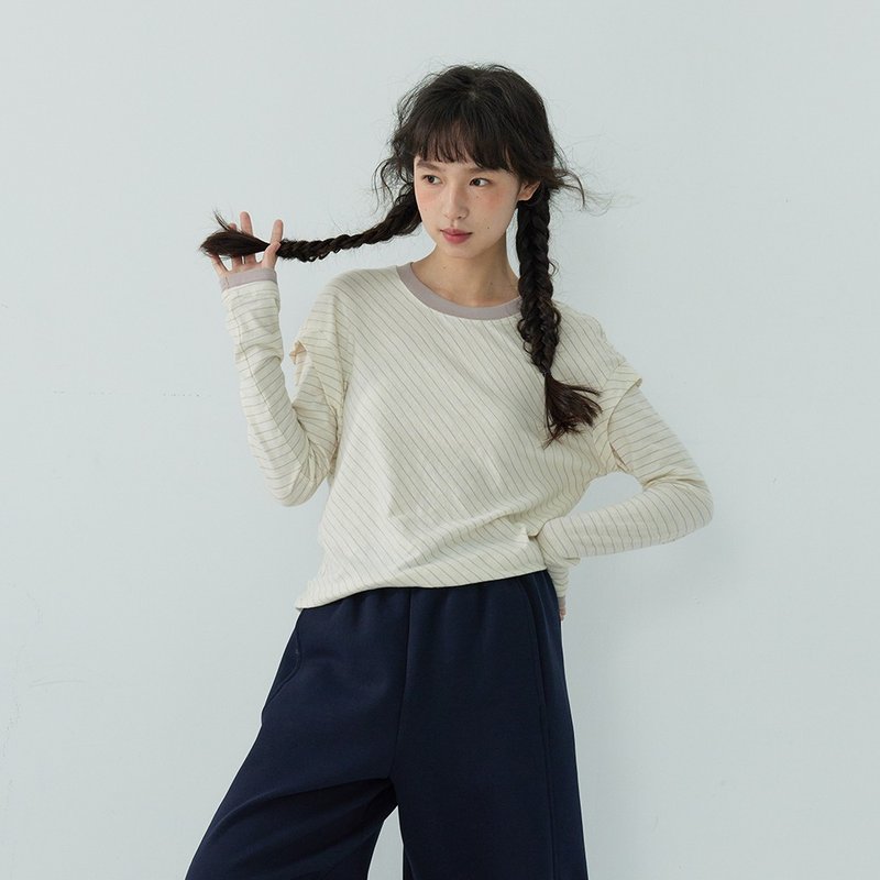 灰白條紋T恤|T恤|春款|Sora-1762 - 女 T 恤 - 棉．麻 