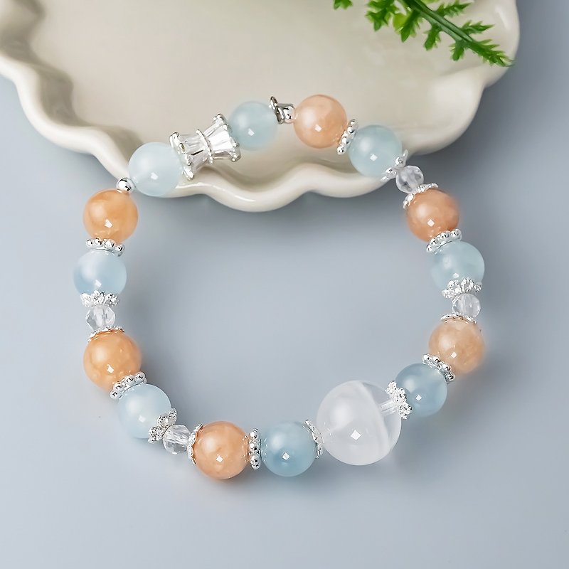 [Exclusive Customization] Island Wedding | White Ghost x Aquamarine x Orange Moonlight - Bracelets - Crystal Multicolor