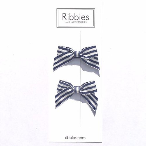 Ribbies 台灣總代理 英國Ribbies 經典蝴蝶結2入組-藍白條紋A