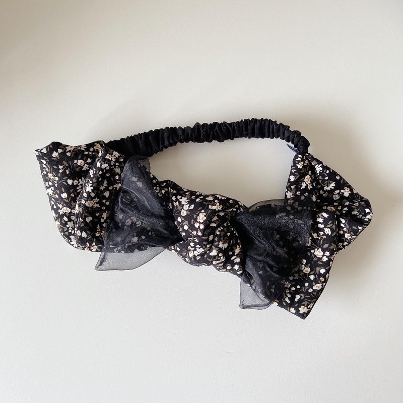 Night Star Japanese Organza Floral Black Double Layer Butterfly Twist Headband ggoomstudio - ที่คาดผม - ผ้าฝ้าย/ผ้าลินิน สีดำ