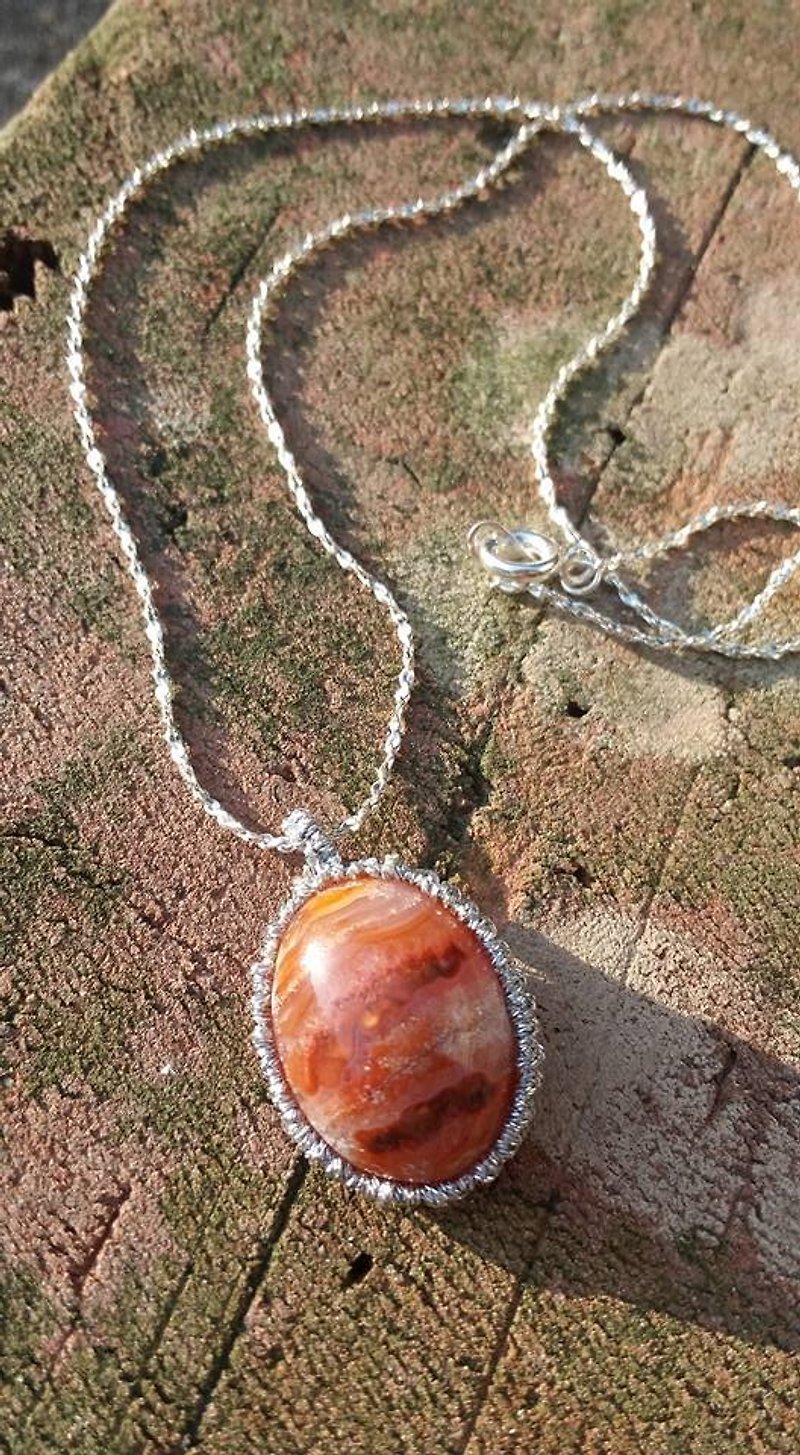 [] Lost and find natural stone agate round neck - Necklaces - Gemstone Red