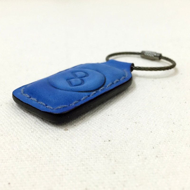 DUAL - 手縫頭層牛皮鋼圈鑰匙圈-海藍(Xmas 、聖誕禮物、交換禮物、送禮) - 鑰匙圈/鑰匙包 - 真皮 藍色