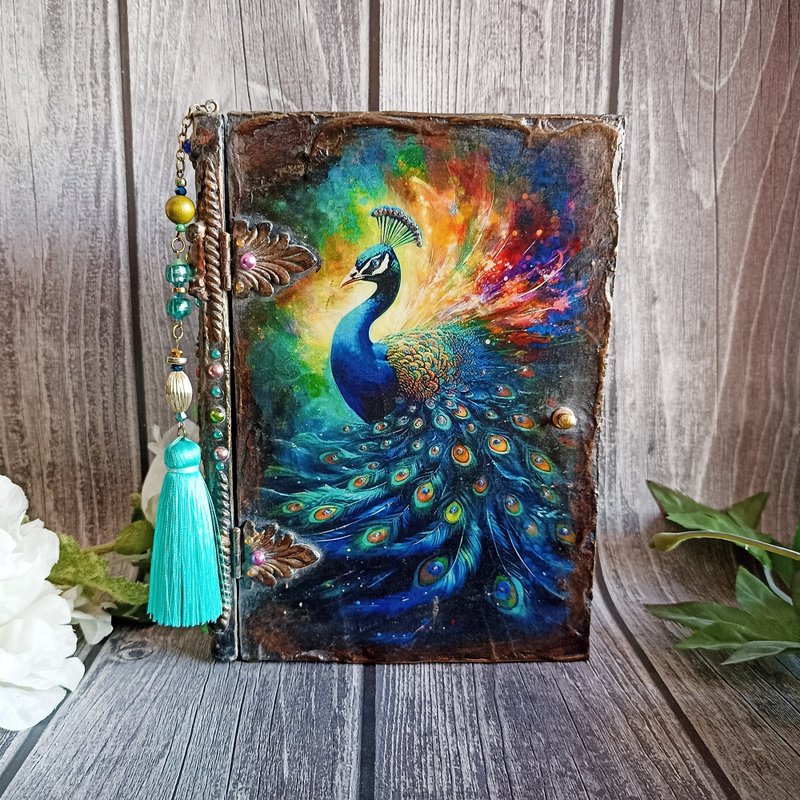 Book-Box Peacock,Card box,Keepsake box,Box for money,Banknote case,Jewelry box - 居家收納/收納盒/儲物盒 - 木頭 多色