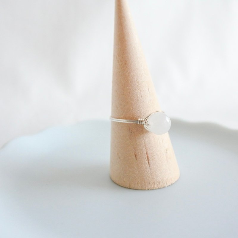 White Jade– Small Grain – Silver Ring – Natural Stone Rin - 戒指 - 其他金屬 白色