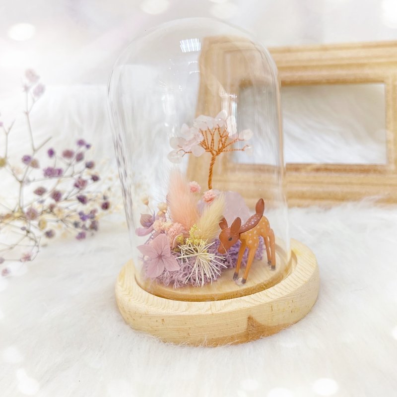 玩原礦-粉晶發財樹水晶樹乾燥花帶燈玻璃罩擺件 - 擺飾/家飾品 - 水晶 