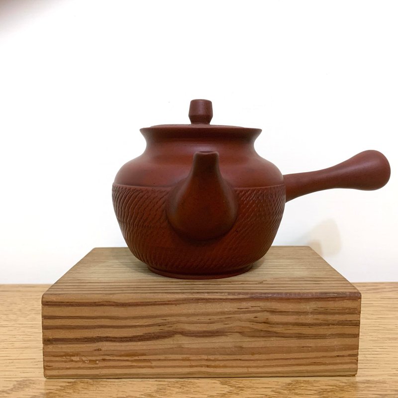 台灣【朱泥】手拉坯薄胎KyuuSu橫手急須壺5 - 茶壺/茶杯/茶具 - 陶 紅色