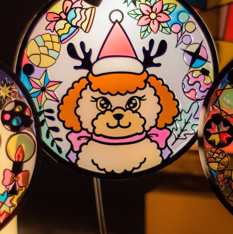 【Moko Bastet】Christmas Ball Wreath Painted Decoration Poodle (Christmas Gift) - Lighting - Acrylic Multicolor