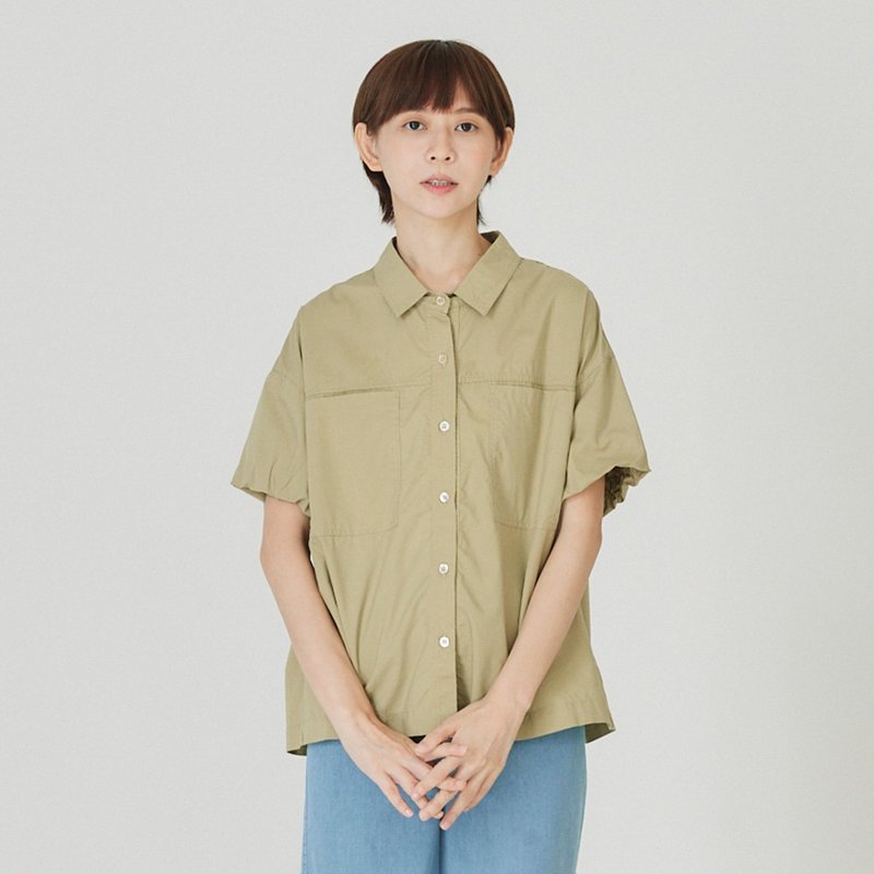 【Simply Yours】口袋澎袖襯衫 綠F - 女襯衫 - 棉．麻 綠色