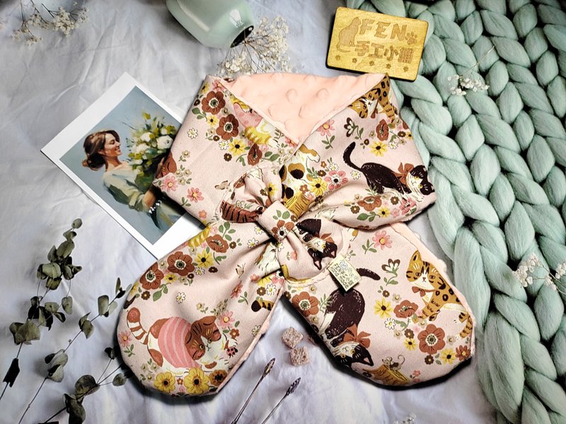 日本製コットン生地のピンク地ガーデンキャットスヌード - 年齢問わず使えるスヌード - マフラー - ネックウォーマー - ショートマフラー - あったか - - マフラー・ストール - コットン・麻 