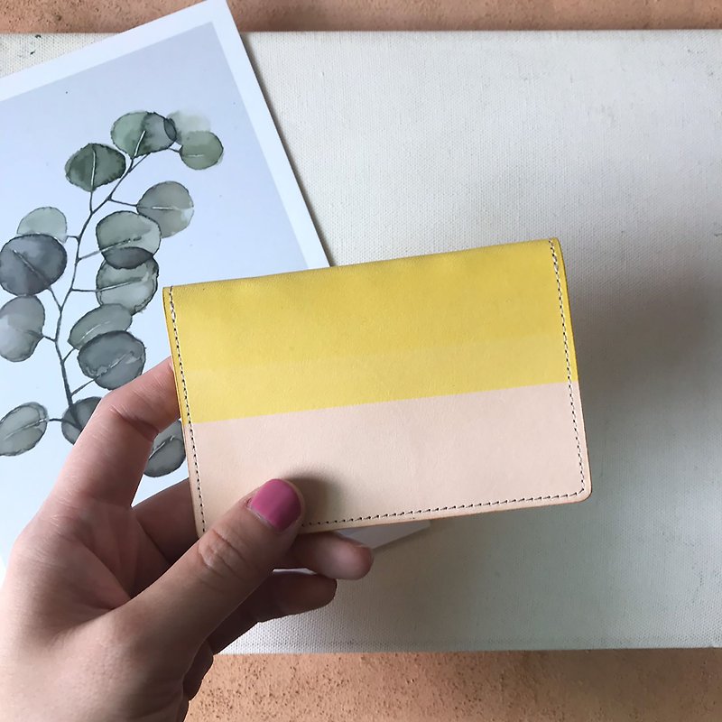 Card Holder_Minimal Version_2 Card Slots_Original Leather and Warm Yellow - ID & Badge Holders - Genuine Leather Yellow