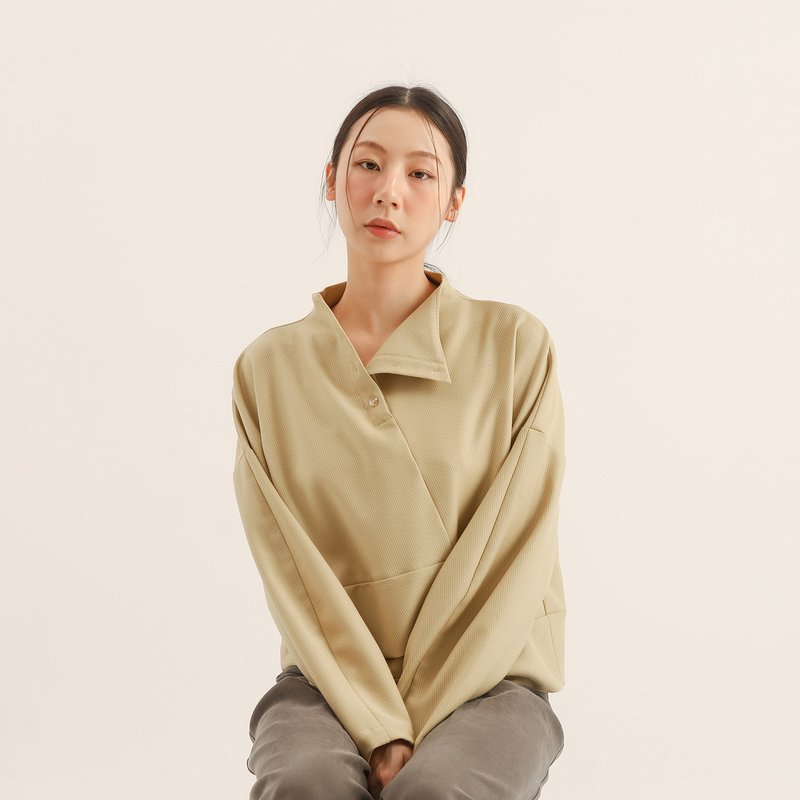 【經典原創】Jiaozhi_交織褶片上衣_CLT513_芥黃 - 女上衣/長袖上衣 - 聚酯纖維 黃色