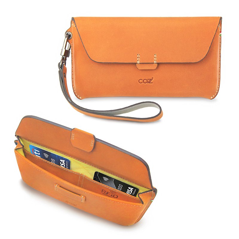 COZI - 防爆 防盜 皮革iPhone 手機隨身包 手機保護套 手機收納包 - 手拿包 - 其他材質 橘色