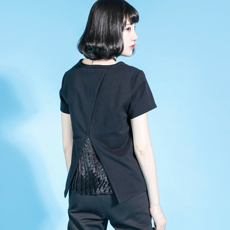 SU: MI said Pleated ambiguous effect after 100% discount shirt _6SF004_ black - เสื้อผู้หญิง - ผ้าฝ้าย/ผ้าลินิน สีดำ