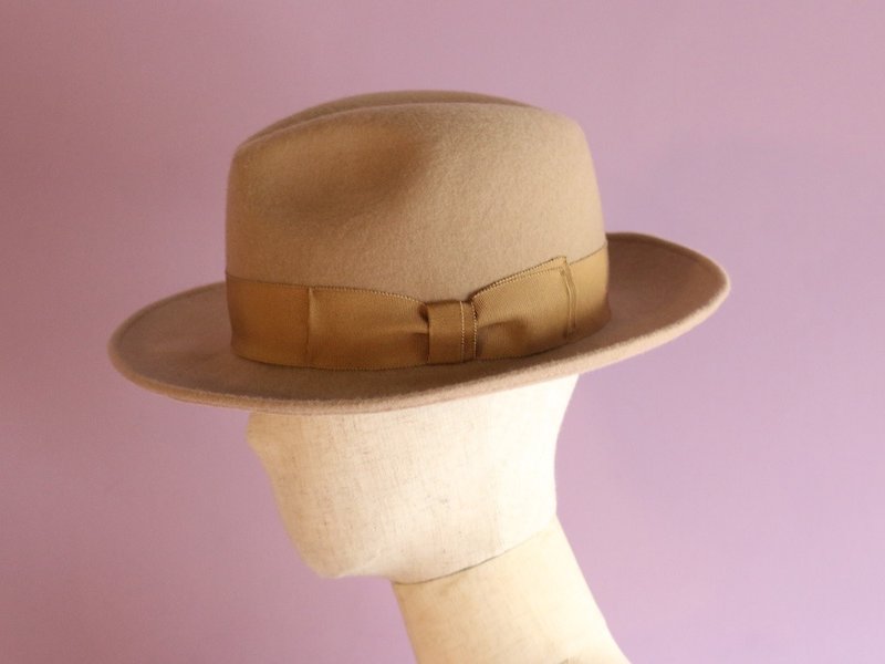 Wool felt Fedora Hat "Jean Winter Stripe" - Hats & Caps - Wool Khaki
