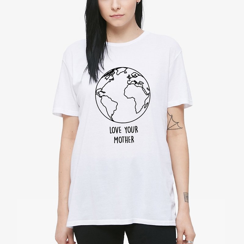 Love Your Mother Earth 短T 白色 愛地球 禮物 春裝 環保 - T 恤 - 棉．麻 白色