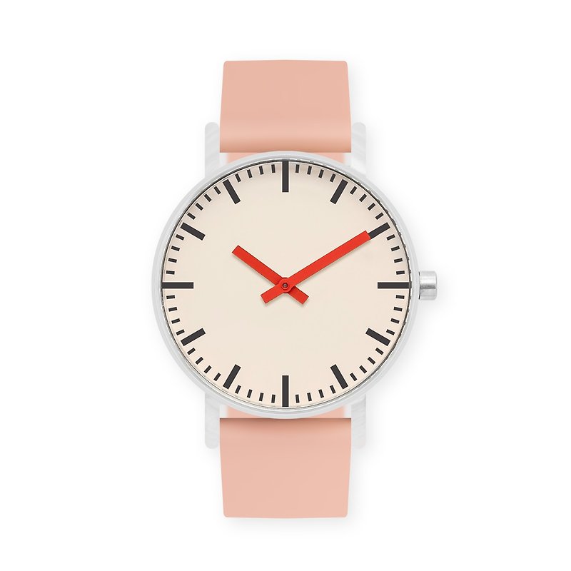 BIJOUONE彼樹灣 B50系列 紅色指針 粉色系硅膠表帶 靜音防水手錶 - 女錶 - 不鏽鋼 粉紅色