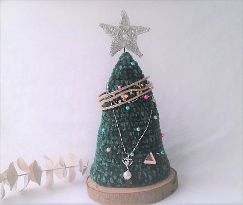 Argin手作工坊 手工鉤針編織聖誕禮物聖誕樹可搭配LED燈裝飾也可當耳環飾品收納
