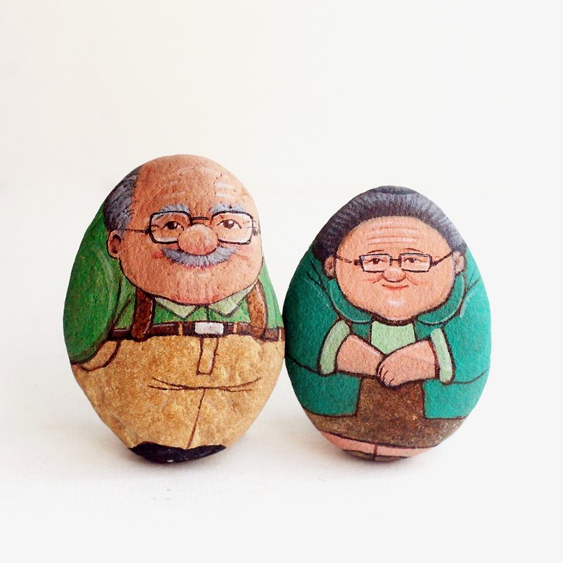 The Couple Grandparents Stone painting. - Stuffed Dolls & Figurines - Stone Green