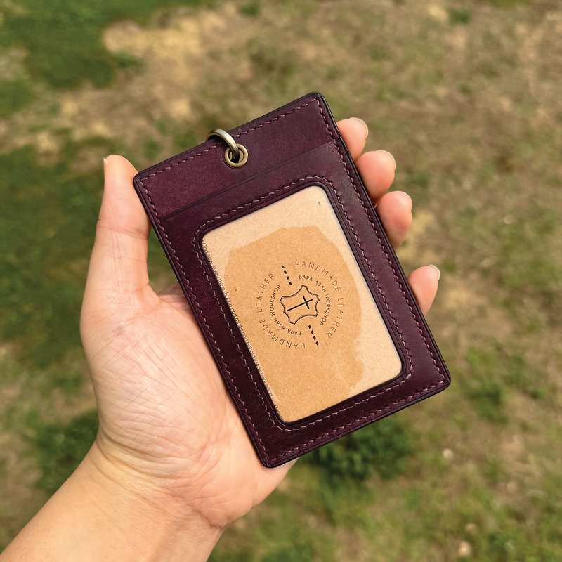【ID Card Holder】Purple Pueblo | W/ Lanyard | Handmade Leather in Hong Kong - ID & Badge Holders - Genuine Leather Purple