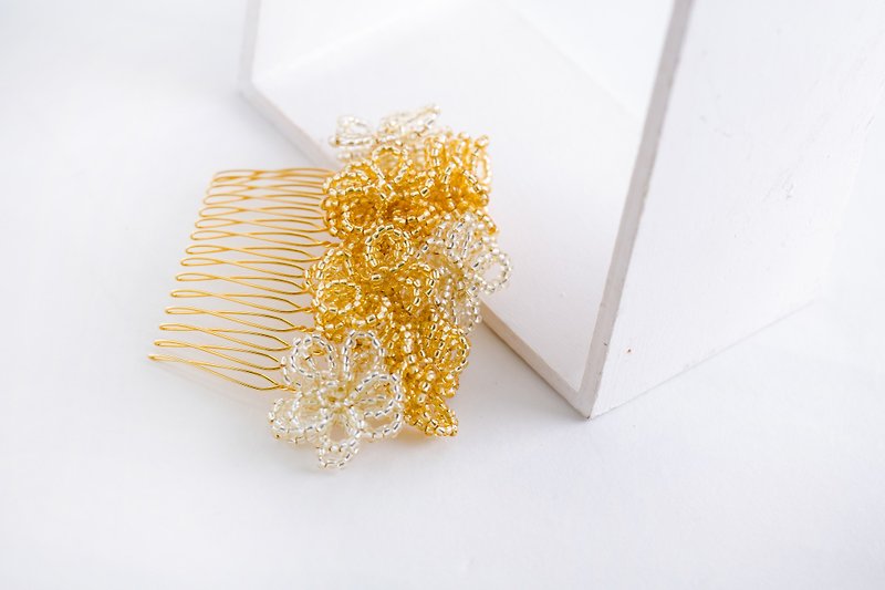 Flower bead comb S size - Hair Accessories - Other Materials Gold
