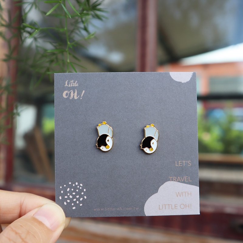 Little penguin animal earrings clip-on earrings ocean series birthday gift pendant earrings - ต่างหู - วัตถุเคลือบ สีเทา