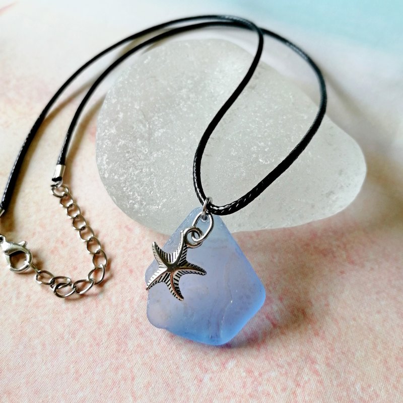 Starfish Sea glass pendant海星項鍊/海洋風Cute女朋友禮物 Everyday Jewelry海玻璃项链 Sea gift七夕情人節 - 項鍊 - 玻璃 藍色