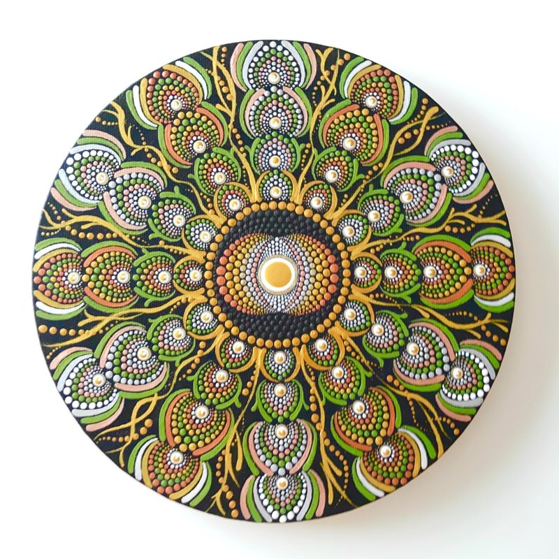 Dot Mandala Vesica Piscis 神聖幾何孔雀羽毛金25cm - 海報/掛畫 - 棉．麻 金色