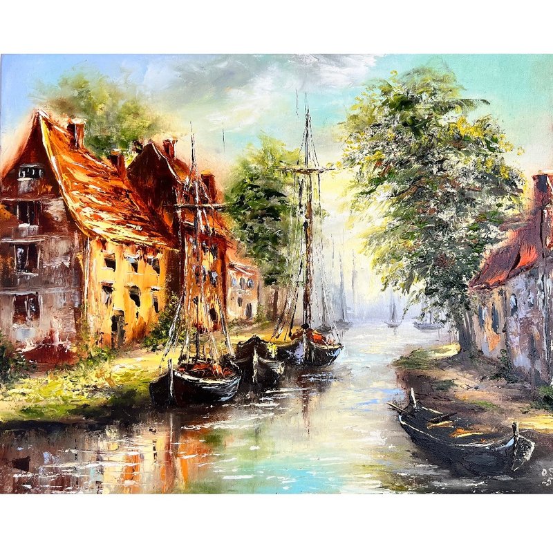 Old Landscape Painting Landscape Art Original Artwork 40x50 cm/ 16x20 inch - 海報/掛畫/掛布 - 棉．麻 多色