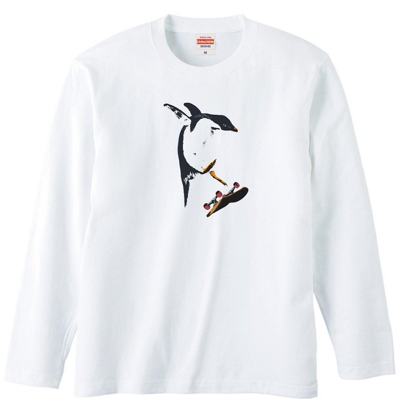 ロングスリーブTシャツ / SK8 Penguin - 男 T 恤 - 棉．麻 白色