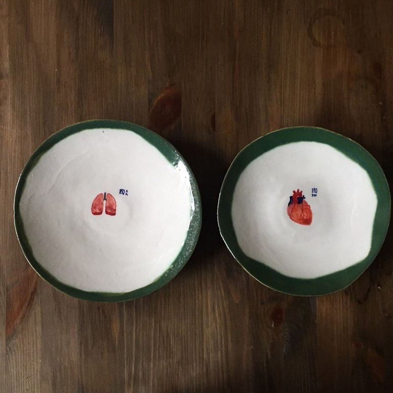 手作食器 情人對盤 陶器 盤子 偶們 - 花瓶/花器 - 其他材質 紅色