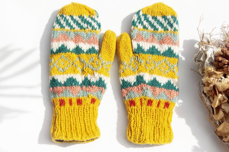 Hand-woven pure wool knitted gloves/Christmas warm gloves/inner brushed gloves/boxing gloves-Nordic style - Gloves & Mittens - Wool Multicolor