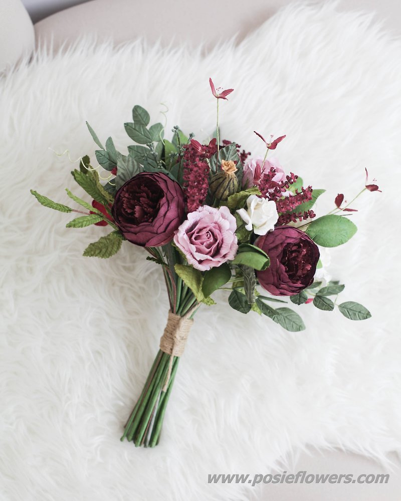 Deep Purple - Perfect Love Hand Tied Bridal Bouquet - Wood, Bamboo & Paper - Paper Purple
