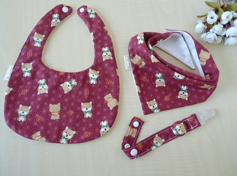 Fortune Little Shiba Inu--Baby Full Moon Gift/One Year Old Gift/Birthday Gift-Out-of-print cloth imported from Japan - Bibs - Cotton & Hemp Red