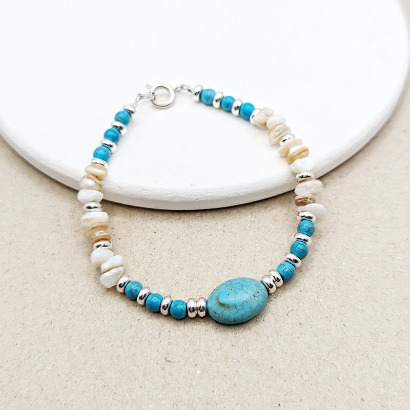 Turquoise + White Shell Style Bracelet - Bracelets - Other Metals 