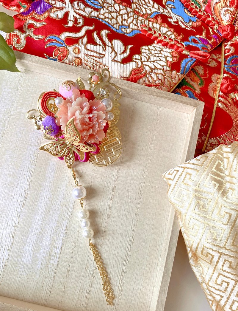 結婚頭飾/新娘中式結婚囍字頭飾/新娘髮飾/新娘頭飾 - 髮夾/髮圈 - 其他金屬 金色