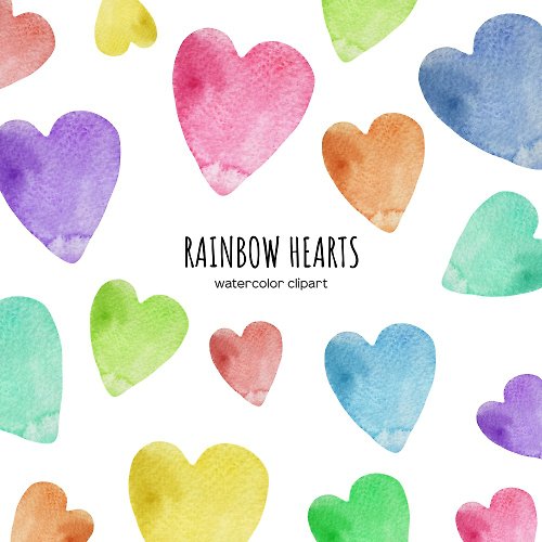 Art and Funny Watercolor rainbow hearts clipart. Color hearts clip art. Valentines Day heart