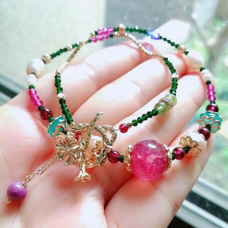 金銀財寶 14k包金鴿血紅草莓晶天河石石榴石二圈式手鍊 - 手鍊/手環 - 寶石 